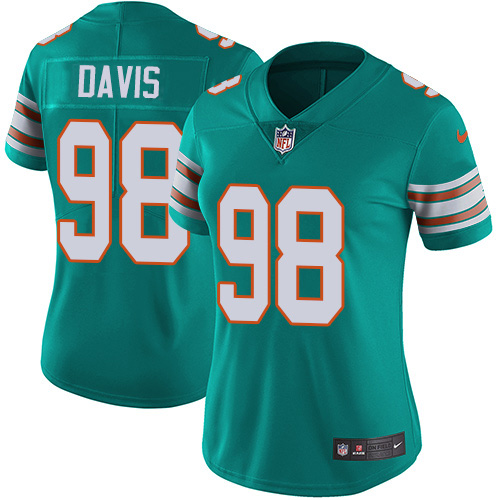 Nike Miami Dolphins 98 Raekwon Davis Aqua Green Alternate Women Stitched NFL Vapor Untouchable Limited Jersey